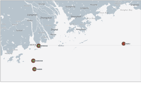 Iran-flagged container ships at Zhuhai, China, on May 26 (Credit: Marine Traffic)