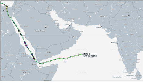 Iran-flagged container ship in the Arabian Sea on May 26 (Credit: Marine Traffic)