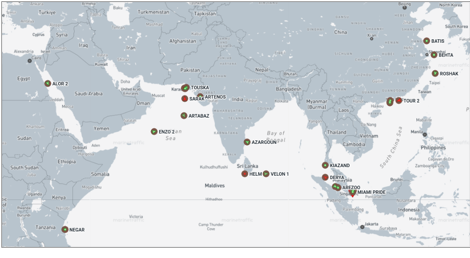 Iran-flagged vessels across the Indo-Pacific on May 26 (Credit: Marine Traffic)