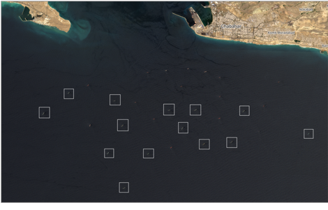 Iran linked tankers anchored near Chabahar on May 26 (Credit: ESA Copernicus)