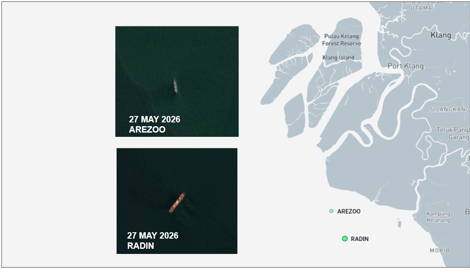 Iran-flagged cargo ships near Port Klang, Malaysia on May 27 
