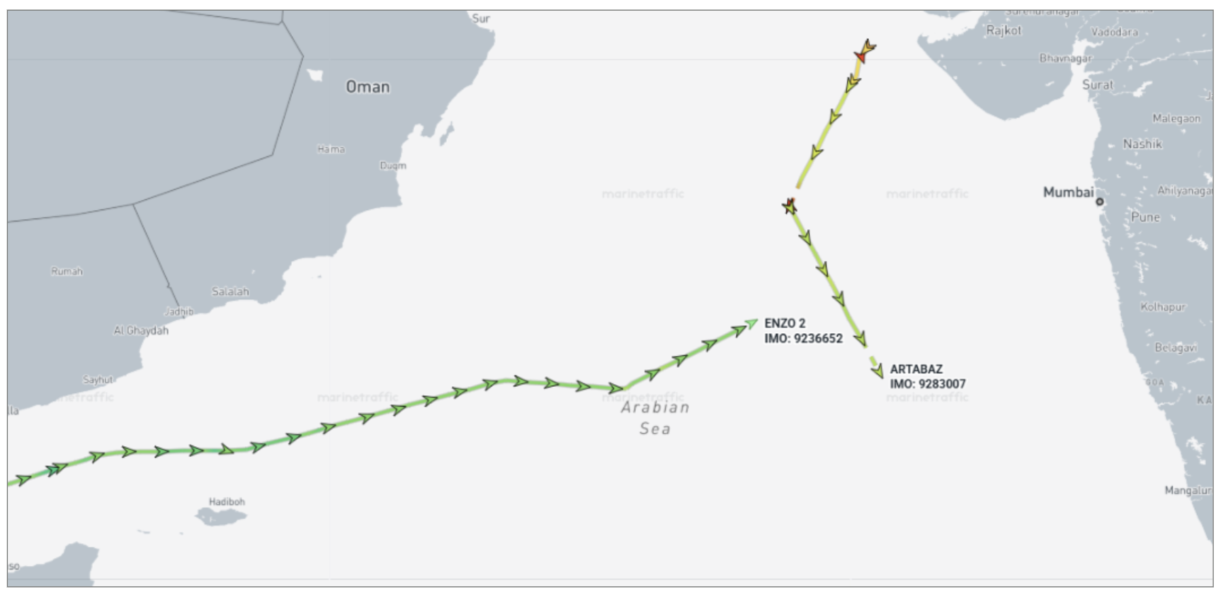 Iran-flagged container ships in Arabian Sea on May 27 (Credit: Marine Traffic)