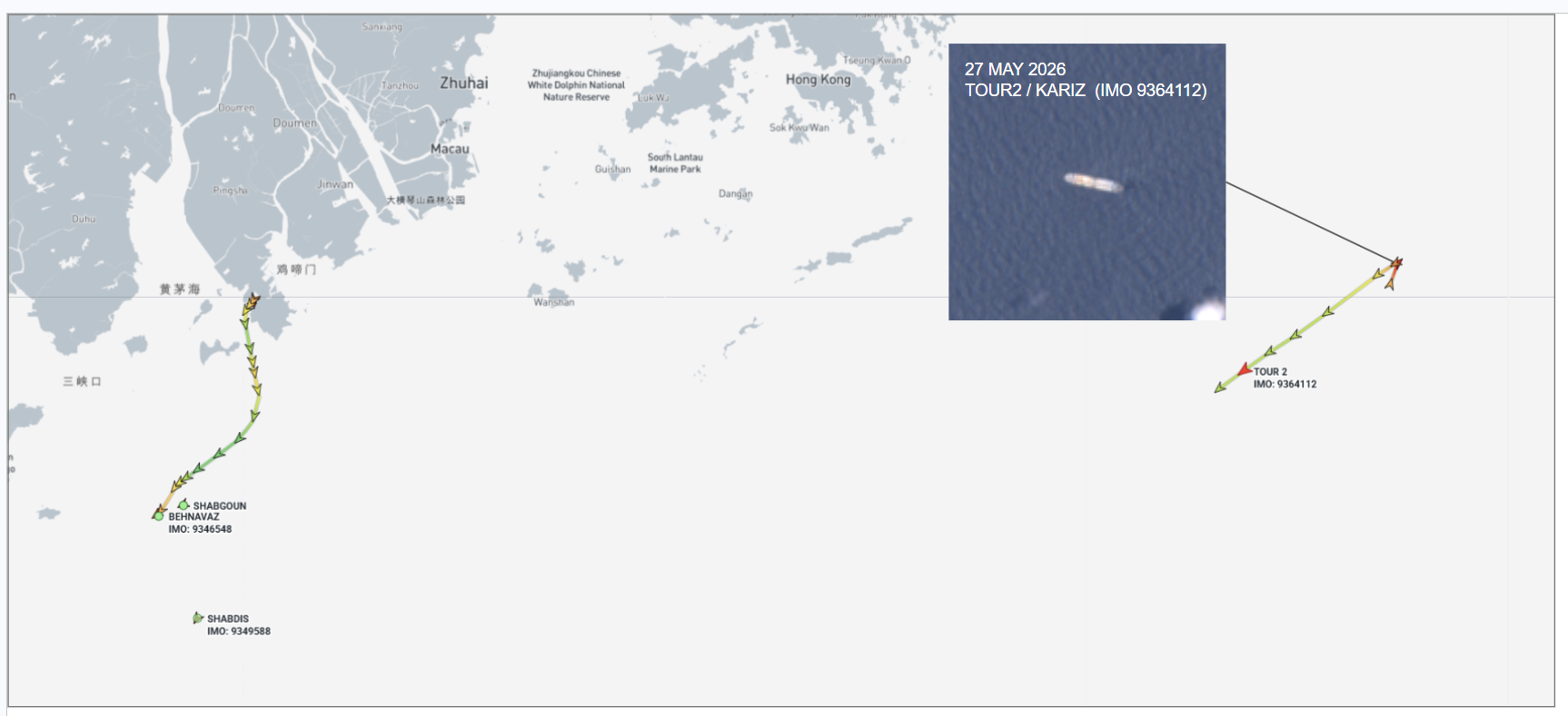 Iran-flagged container ships at Zhuhai, China, on May 27 (Credit: Marine Traffic)