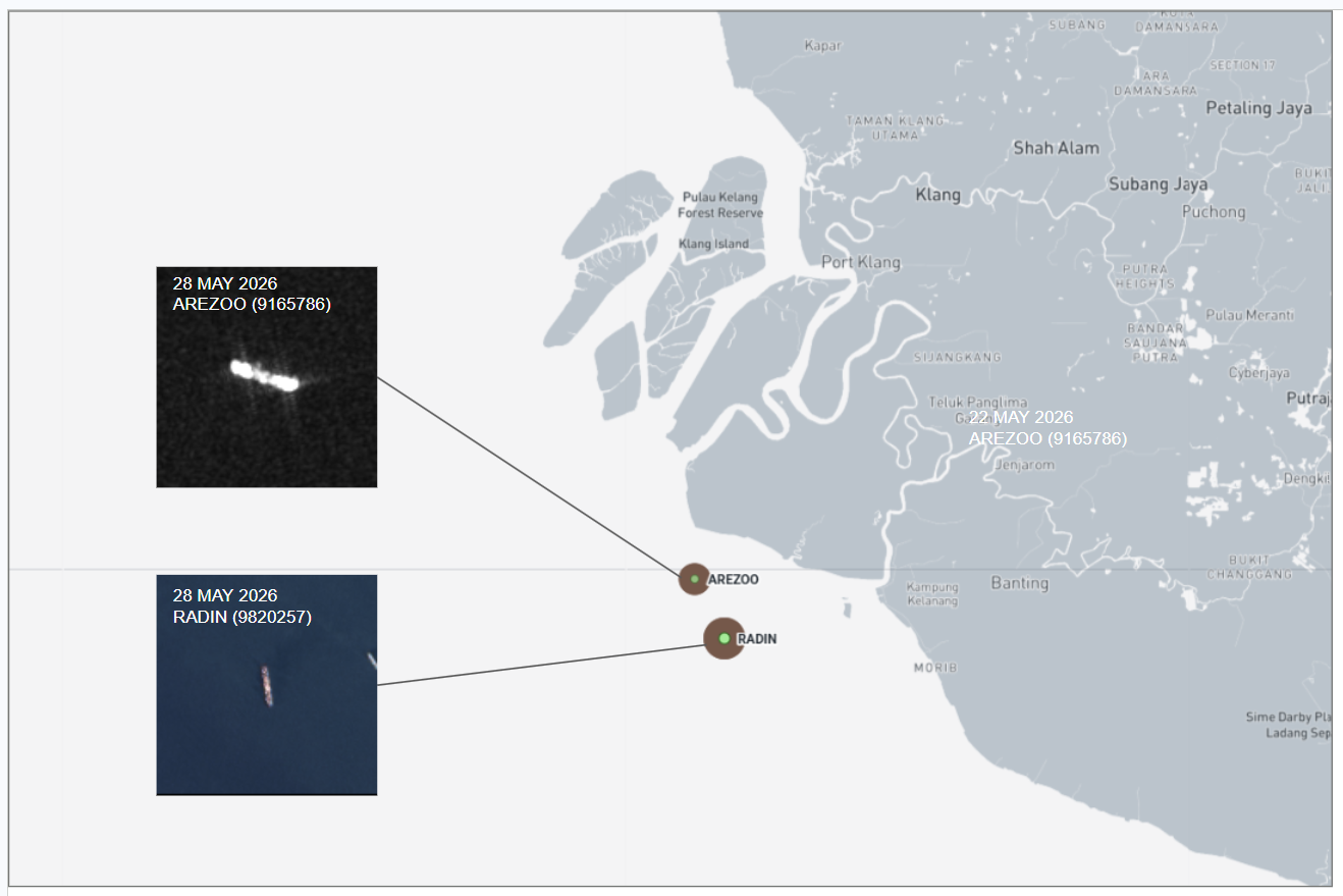 Iran-flagged cargo ships near Port Klang, Malaysia on May 28