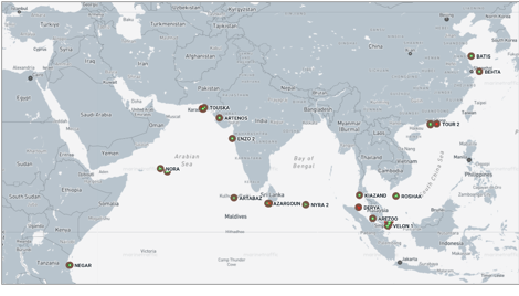 Iran-flagged vessels across the Indo-Pacific on June 1 (Credit: Marine Traffic)