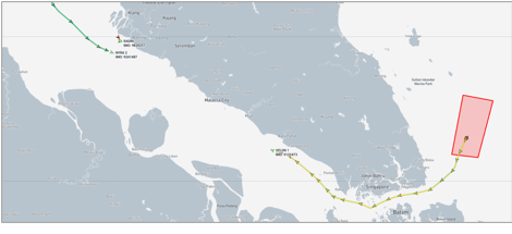 Iran-flagged cargo ships in the Malacca Strait on June 3 (Credit: Marine Traffic)