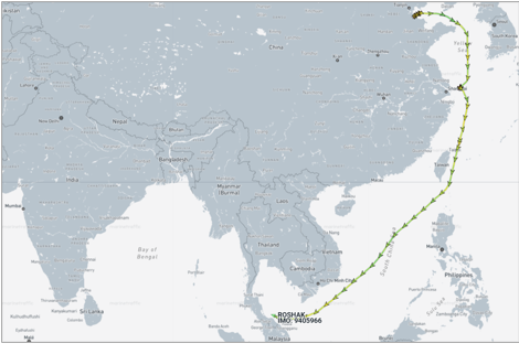 ran-flagged cargo ship near Thailand on June 2 (Credit: Marine Traffic)