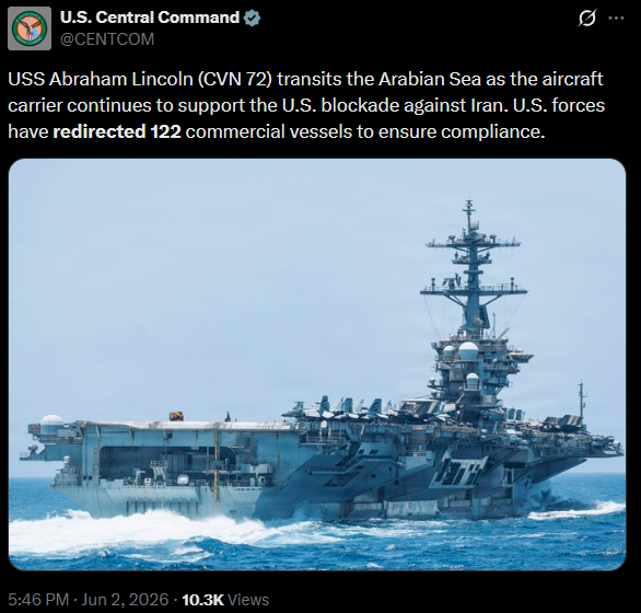 U.S. CENTCOM update on the U.S. blockade on June 2 