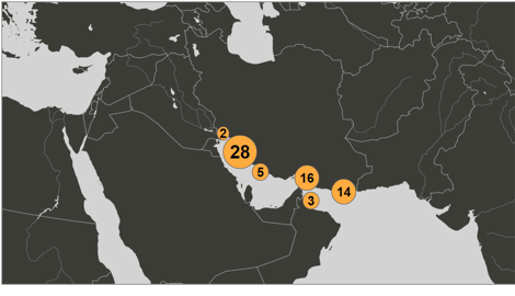 Map of Iranian oil laden tankers inside the U.S. blockade on June 3