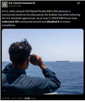 U.S. CENTCOM update on the U.S. blockade on June 3 (Credit: U.S. CENTCOM/X)