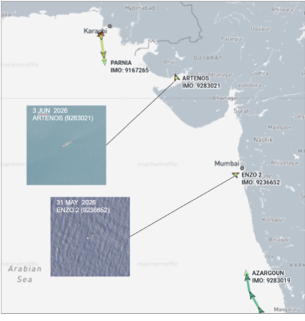 Iran-flagged container ships in Indian waters on June 3
