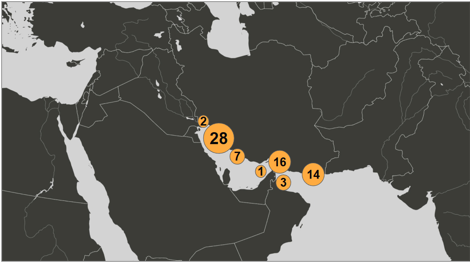 Map of Iranian oil laden tankers inside the U.S. blockade on June 5
