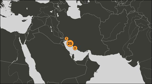 Map of Iranian oil laden tankers in the Persian Gulf on March 27