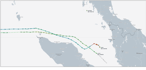 Iran-flagged cargo ships in the Malacca Strait on June 9 (Credit: Marine Traffic)