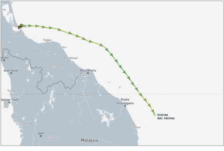 Iran-flagged cargo ship near peninsular Malaysia on June 9 (Credit: Marine Traffic)