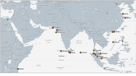 Iran-flagged vessels across the Indo-Pacific on June 9 (Credit: Marine Traffic)