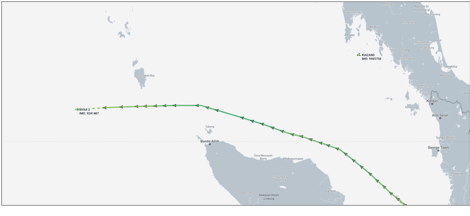 Iran-flagged cargo ships near Sumatra and near Phuket on June 11 (Credit: Marine Traffic)