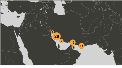 Map of Iranian oil laden tankers inside the U.S. blockade on June 11