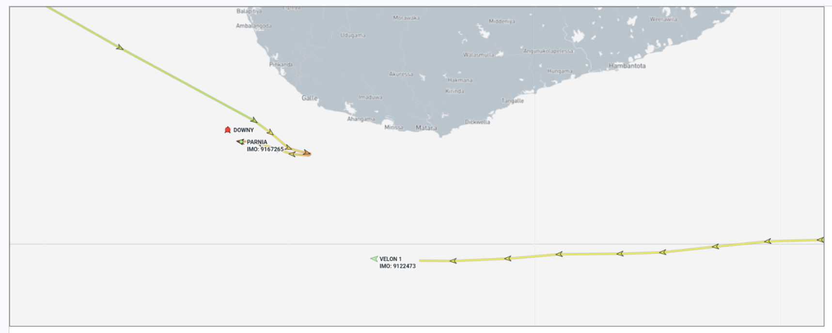 Iran-flagged container ships near the Maldives and Sri Lanka on June 11 (Credit: Marine Traffic)