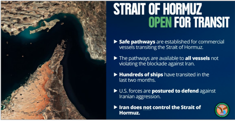 U.S. CENTCOM update on the Strait of Hormuz (Credit: U.S. CENTCOM/X)