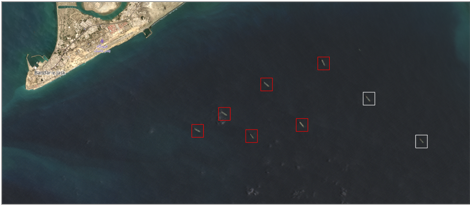 Iran linked tankers anchored near Jask, Iran on June 13 (ESA: Copernicus)