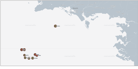 Iran-flagged ships near Karachi, Pakistan on June 12 (Credit: Marine Traffic)