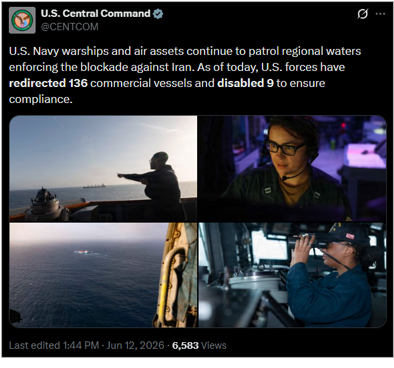 U.S. CENTCOM update on June 12 (Credit: U.S. CENTCOM/X)