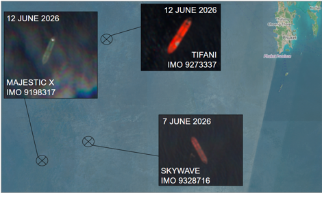 Three tankers previously interdicted by U.S. forces (Credit: ESA Copernicus)