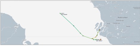 Iran-flagged cargo ships in Malacca Strait on June 16 (Credit: Marine Traffic)
