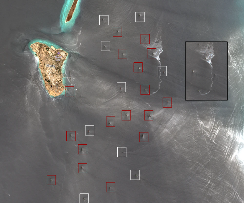 Tankers near Kharg Island, Iran on June 15 (Credit: ESA Copernicus)