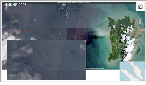 Iran-flagged tankers near Penang on June 14 (Credit: ESA Copernicus)