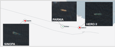 Iran flagged tankers and cargo ship near Galle, Sri Lanka on June 23 