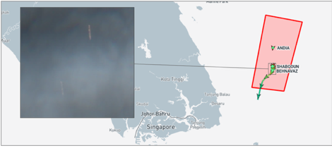 Three Iran flagged cargo ships in the EOPL on June 23 (Credit: Marine Traffic & ESA Copernicus)