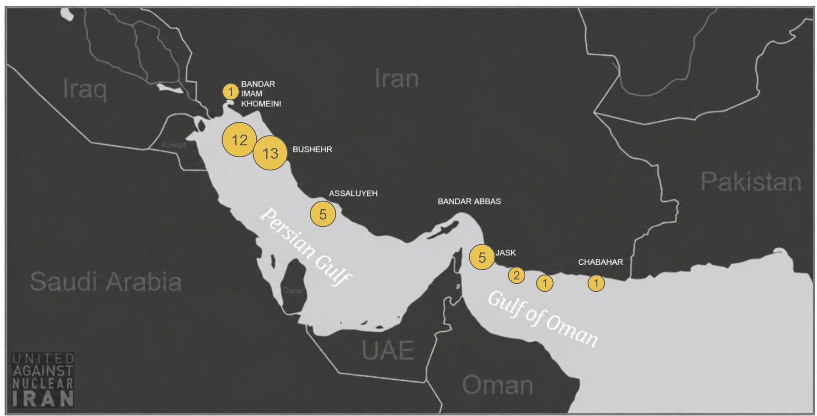 Positions of tankers laden with Iranian oil on July 6 (Credit: UANI)