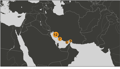 Map of Iranian oil laden tankers in the Persian Gulf on April 20