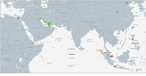 Iran-flagged vessels across the Indo-Pacific on July 8 (Credit: Marine Traffic)