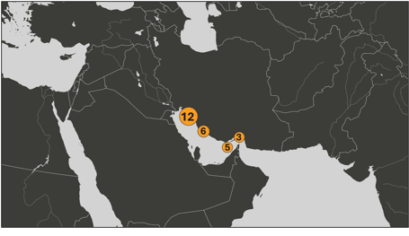 Map of Iranian oil laden tankers in the Persian Gulf on April 21