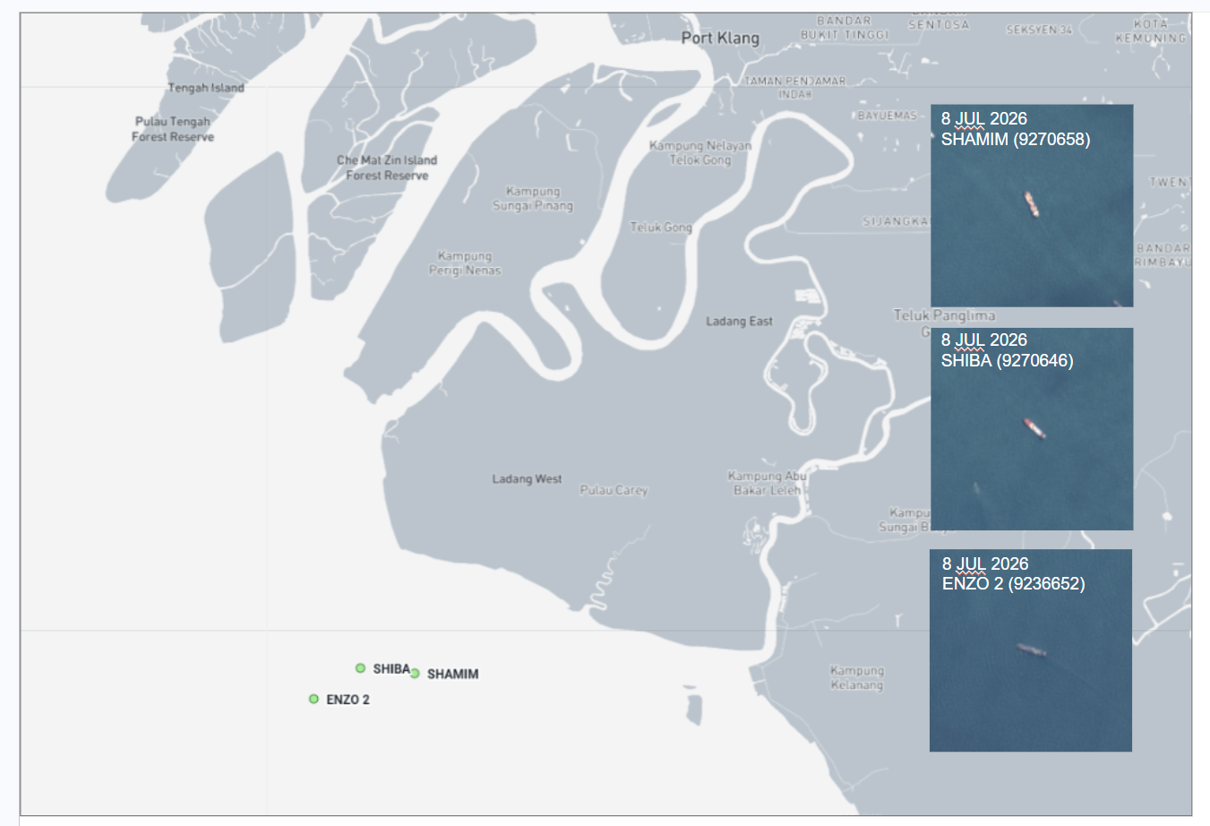 ran-flagged cargo ships at Port Klang, on July 8 (Credit: Marine Traffic and ESA Copernicus)