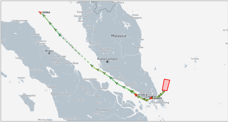 Iran-flagged tanker in Malacca Strait on July 9 (Credit: Marine Traffic)