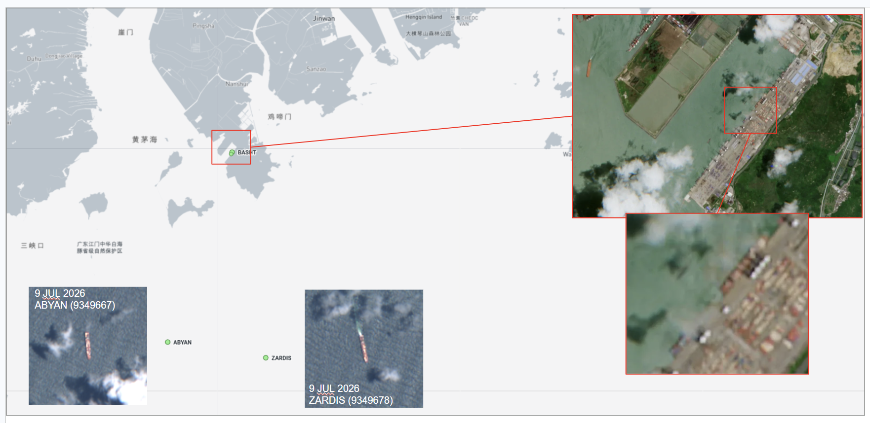 Iran-flagged container ships at Zhuhai, China, on July 9 (Credit: Marine Traffic & ESA Copernicus)