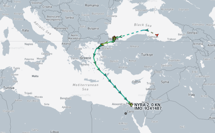   Iranian flagged cargo ship at Port Said on July 25 (Credit Marine Traffic)