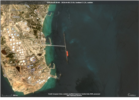 TIFANI loading at Kharg Island, Iran on April 6 (Credit: ESA Copernicus)
