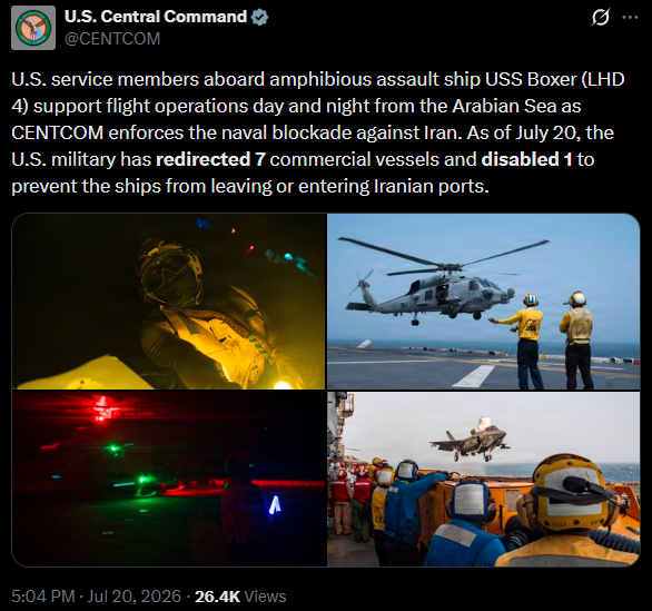U.S. CENTCOM update on U.S. blockade on July 20