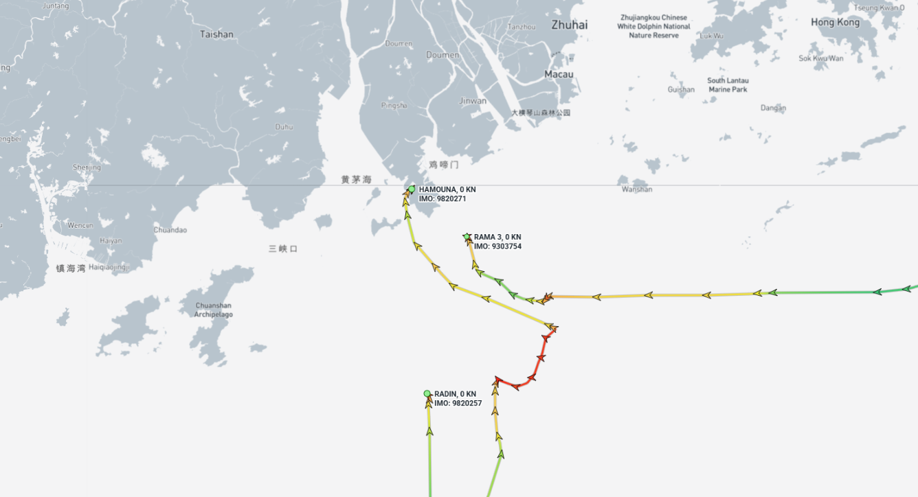 Iran-flagged vessels at Zhuhai on July 27 (Credit: Marine Traffic)