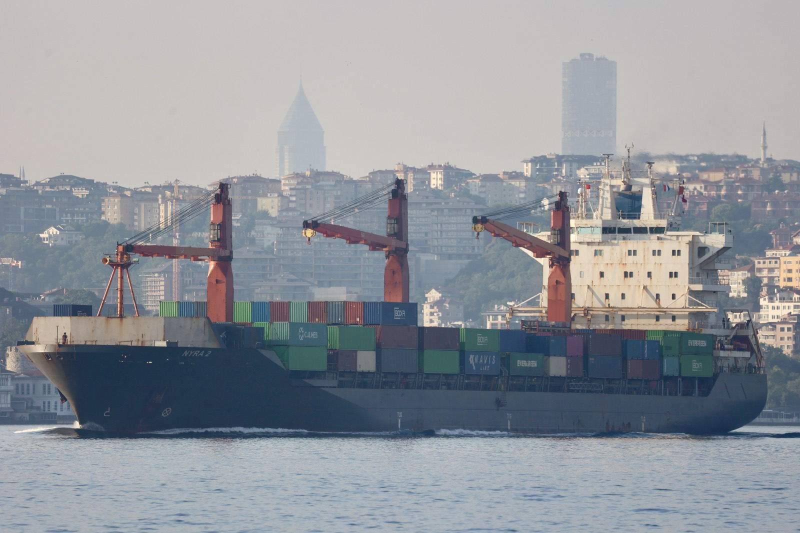   Iranian flagged cargo ship NYRA 2 in the Bosphorus on July 25 (Credit @YorukIsik / X)
