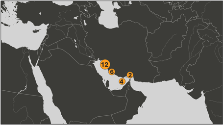 Map of Iranian oil laden tankers in the Persian Gulf on April 22