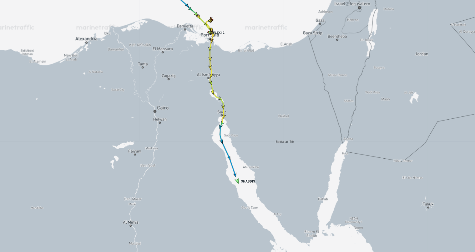 Iran-flagged cargo ships near the Suez Canal on September 4 (Credit: Marine Traffic)