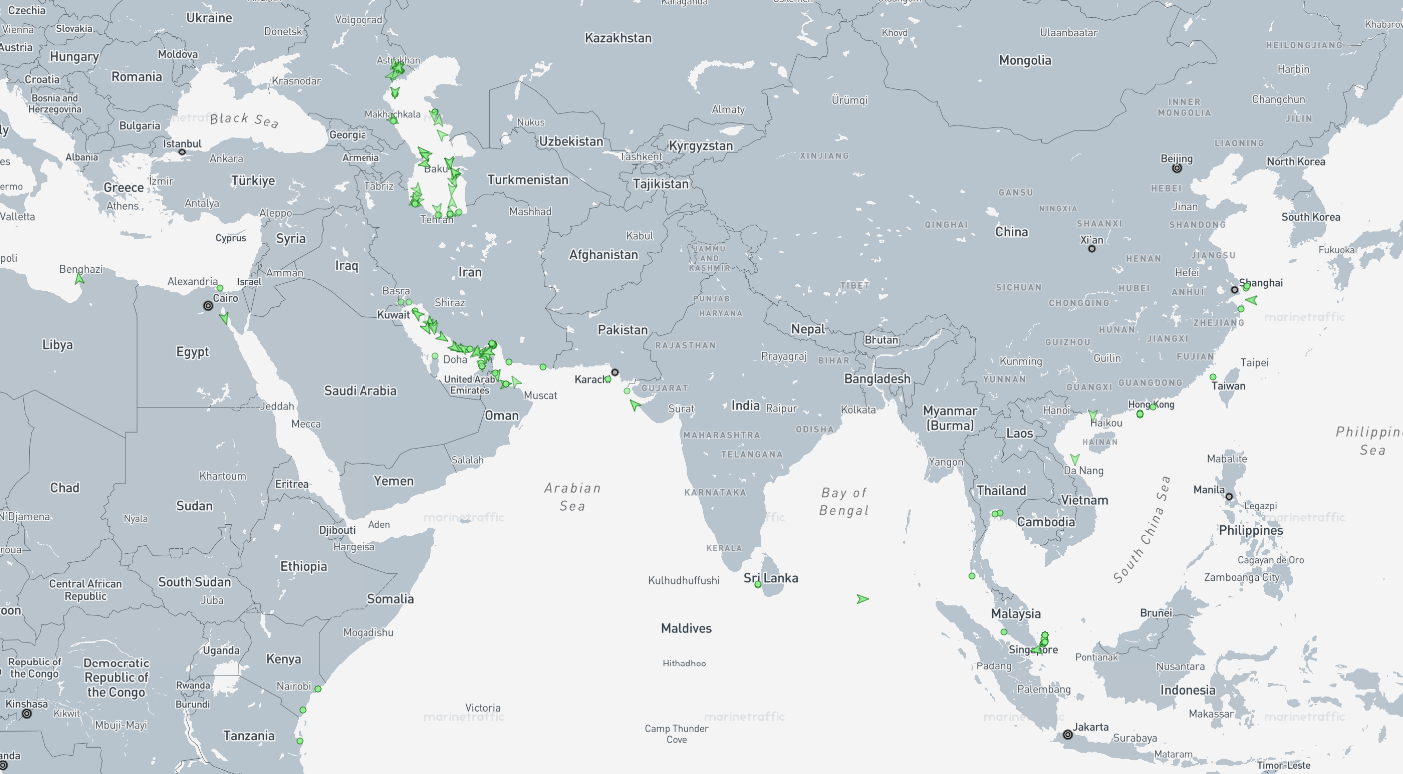 Iran-flagged cargo vessels across the region on September 4 (Credit: Marine Traffic)