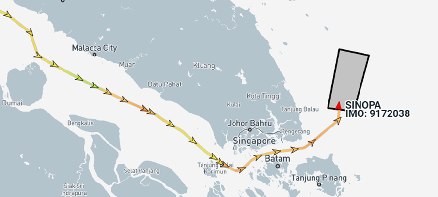 Iran flagged tanker reaching the EOPL on April 2 