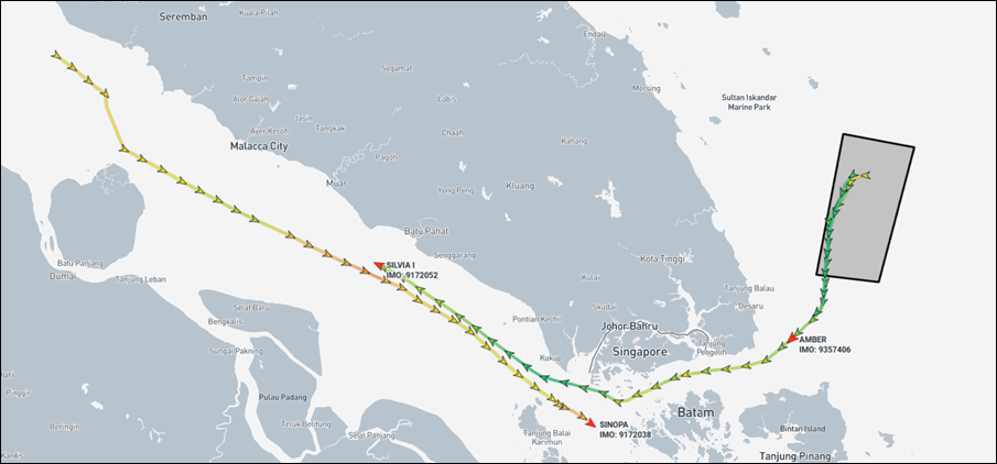 Iran flagged tankers transiting Southeast Asian sea lanes on April 1 (Credit: Marine Traffic)